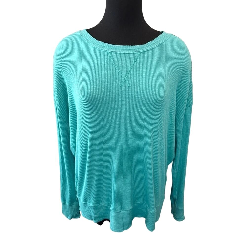NATURAL REFLECTIONS | Turquoise Thermal Waffle Knit Top | Size Large - Picture 2 of 7